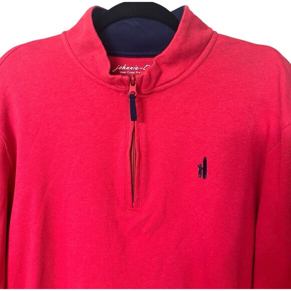 Johnnie O Sweater West Coast Prep Pima Cotton Mens XL Red 1/4 Zip Sweater - Picture 3 of 5